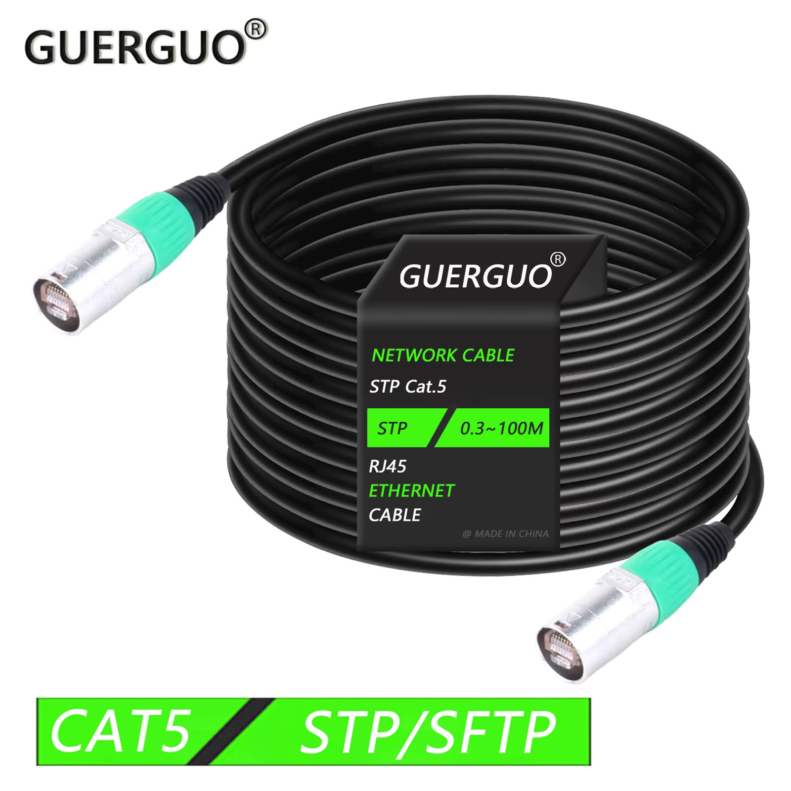 0.3M-100M CAT5/CAT5E RJ45 Stage Ethernet Extension Shielded Cable Outdoor&Indoor LAN Network STP/SFTP Cable with Zinc Alloy Plug