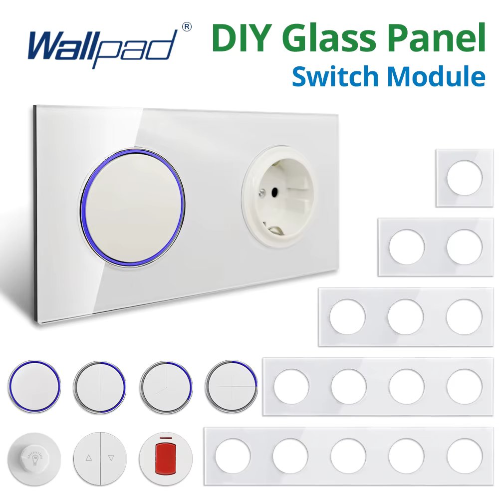 Wallpad DIY Module White Glass 1 2 3 4 Gang 2 Way Wall Light Switch Circle Blue LED Indicator Function Key Only AC110-220V 16A