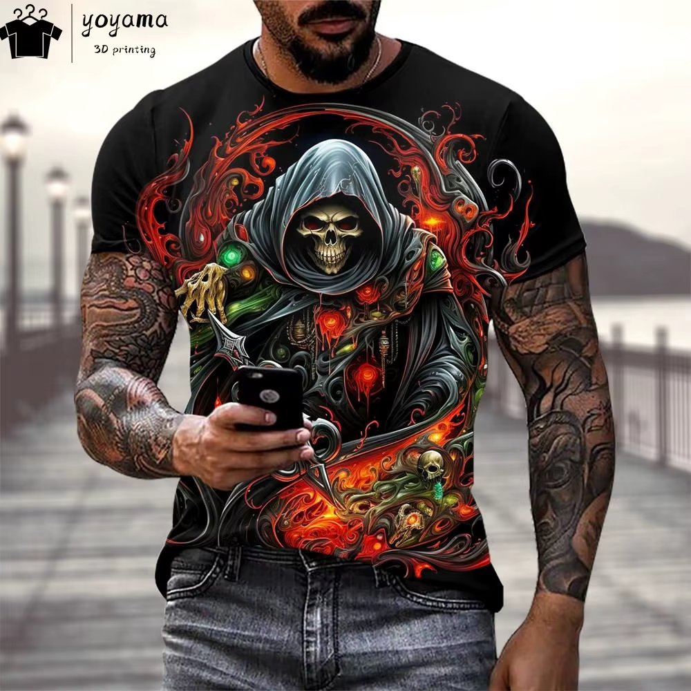 Skull Print Graphic T shirts Gothic Style T shirt Men Horror Theme Mens Clothing Men's Short Sleeve Tee Oversized T-shirt Tops