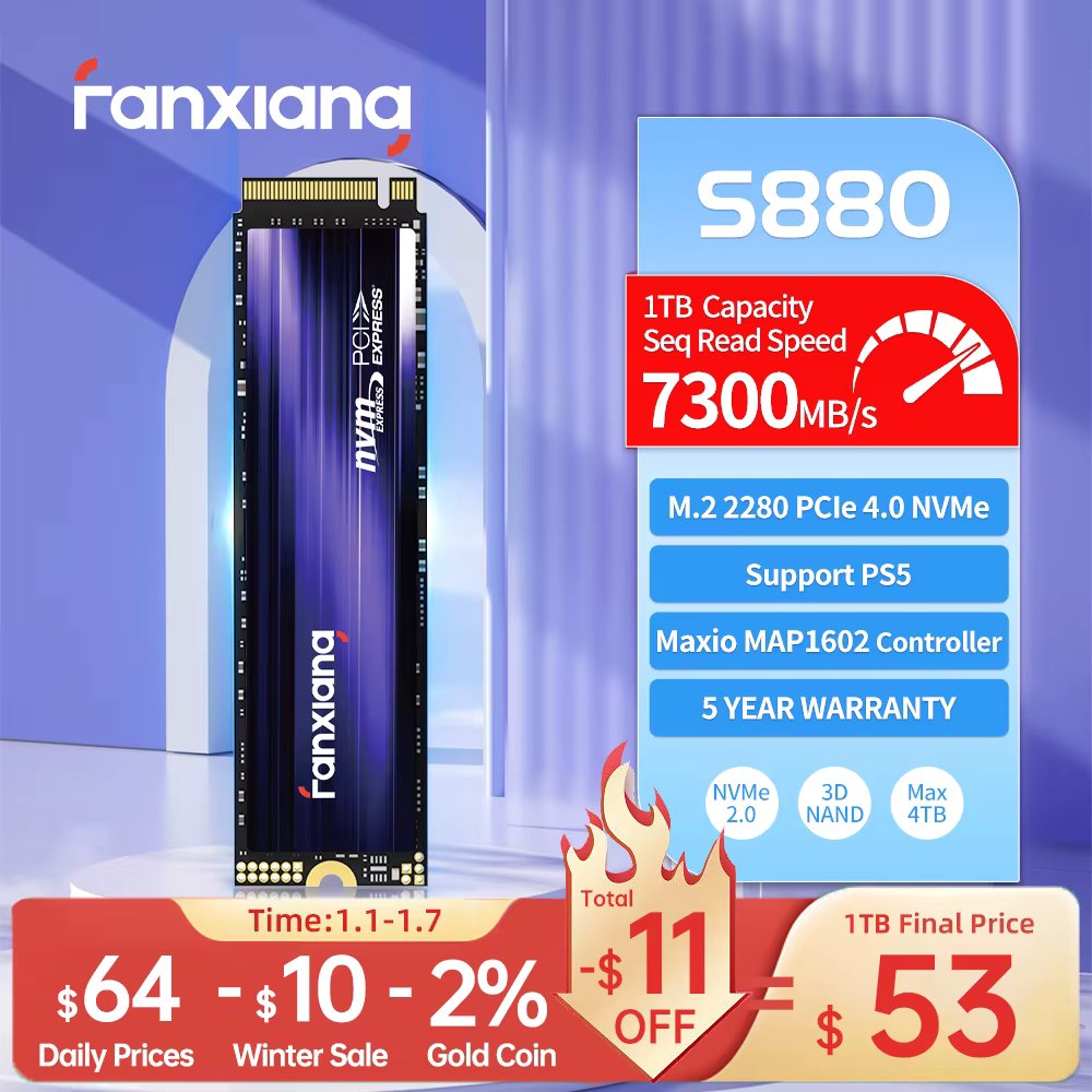 Fanxiang S500Pro/S880 M.2 SSD 3500MB/7300MB/s 512GB 1TB 2TB 4TB PCIe3.0/4.0 M.2 NVMe Internal Solid State Drive For Laptop PC