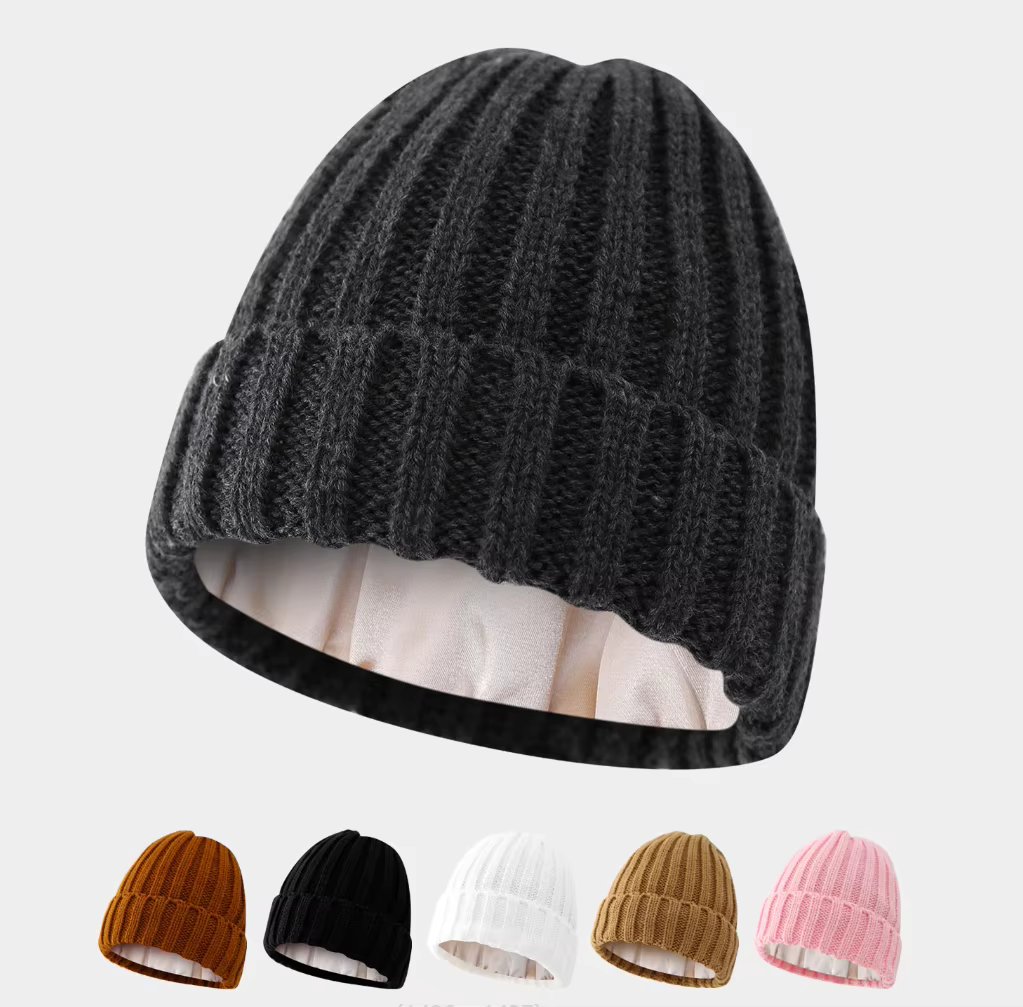 Satin Lined Beanie Hat For Women Winter Fashion Silk Warm Soft Knitted Skullies Caps For Men Outdoor Chunky Women's Hat gorrass