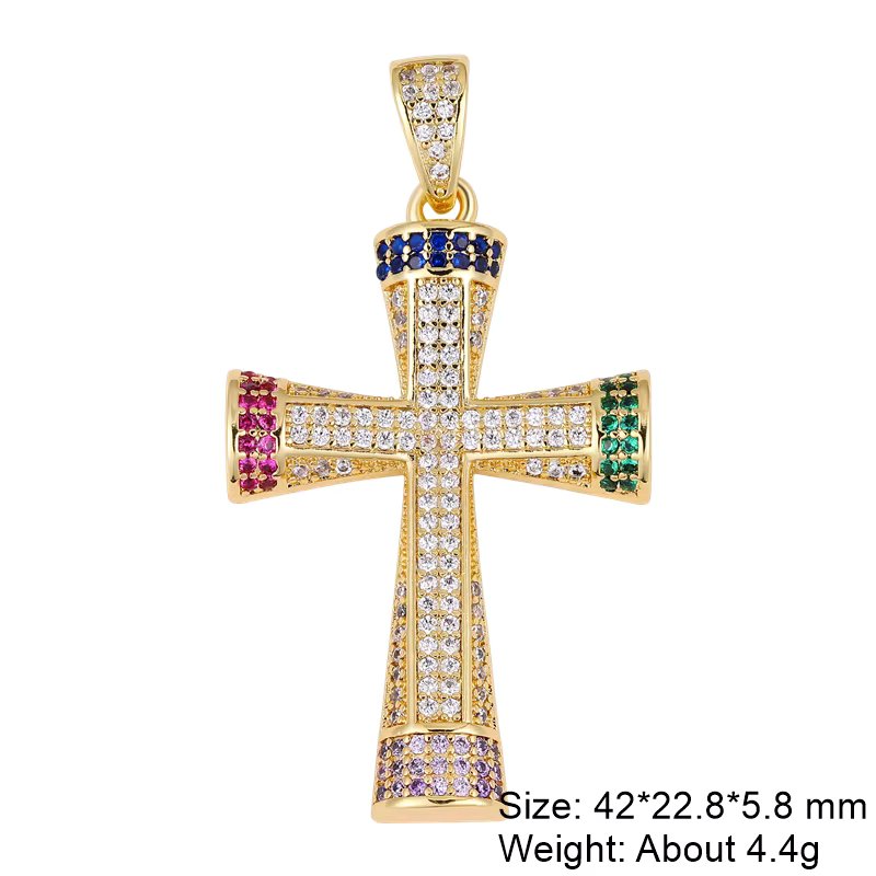 Juya 18K Gold Plated AAA Cubic Zirconia Talisman Medals Christian Cross Pendant For Needlework Charms Religious Jewelry Making