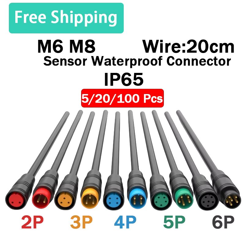 5/20/100 PCS M6 M8 Julet Sensor Waterproof Electric Bicycle Butt Joint Plug Male Female Ebike Display Cable Connector Wire 20cm