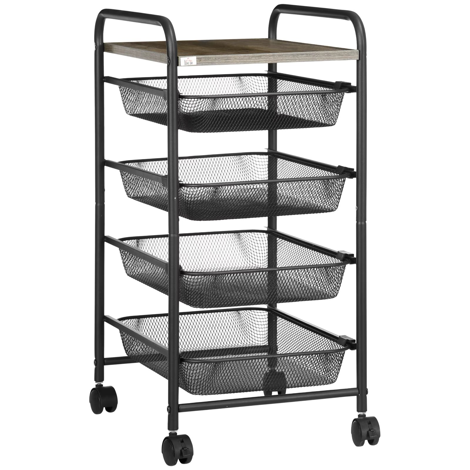 HOMCOM 5-tier storage cart multi-purpose cart with wheels kitchen cart 4 removable trays and wooden board for living room bedroom 41,5x31x66 cm black