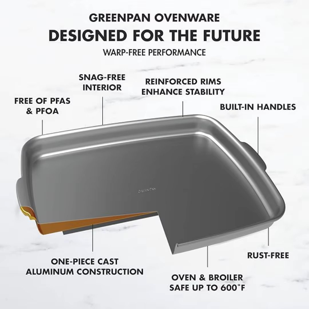 Green Pan Premiere Ovenware Healthy Ceramic Non-stick PFOA and PFAS Free Rectangular Square Quarter sheet metal