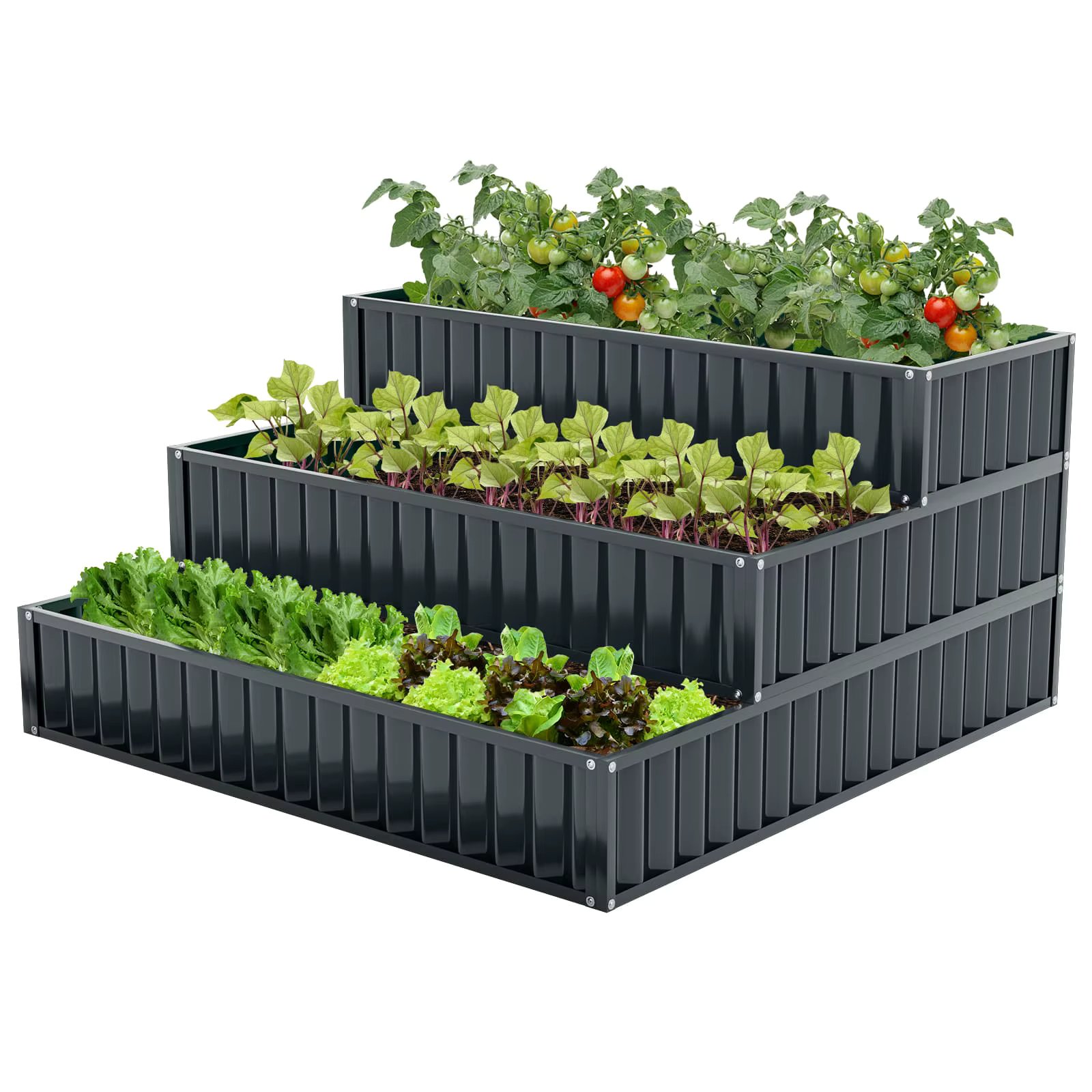 GOFLAME 3-Tier Raised Garden Bed Heavy-Duty Metal Outdoor Planter Box-Black