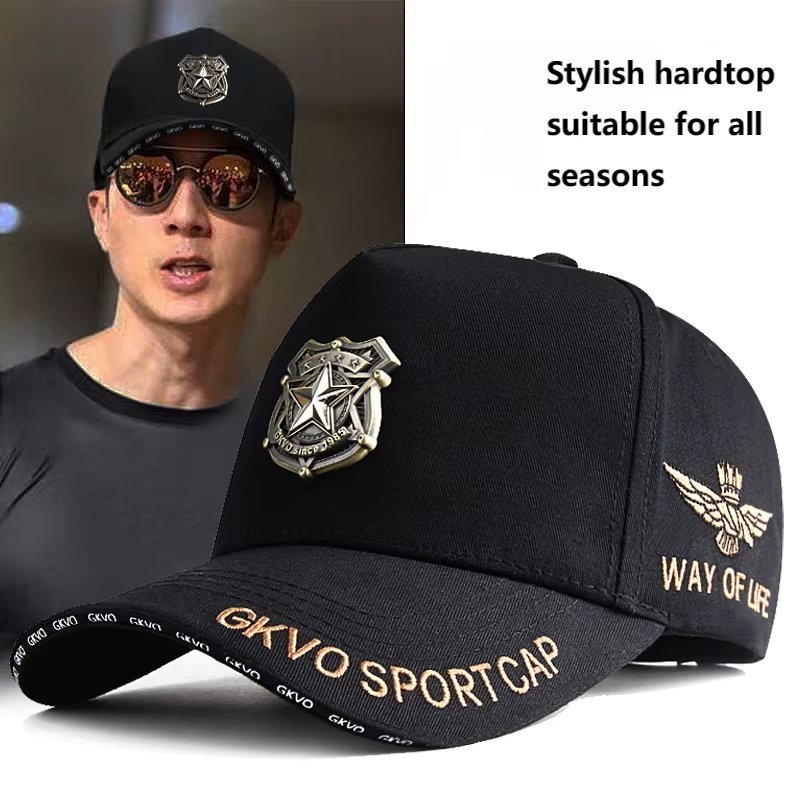 High-quality Big Size Baseball Cap For Men Distinctive Five-Pointed Star Badge and Duck Tongue Design, Suitable for All Seasons