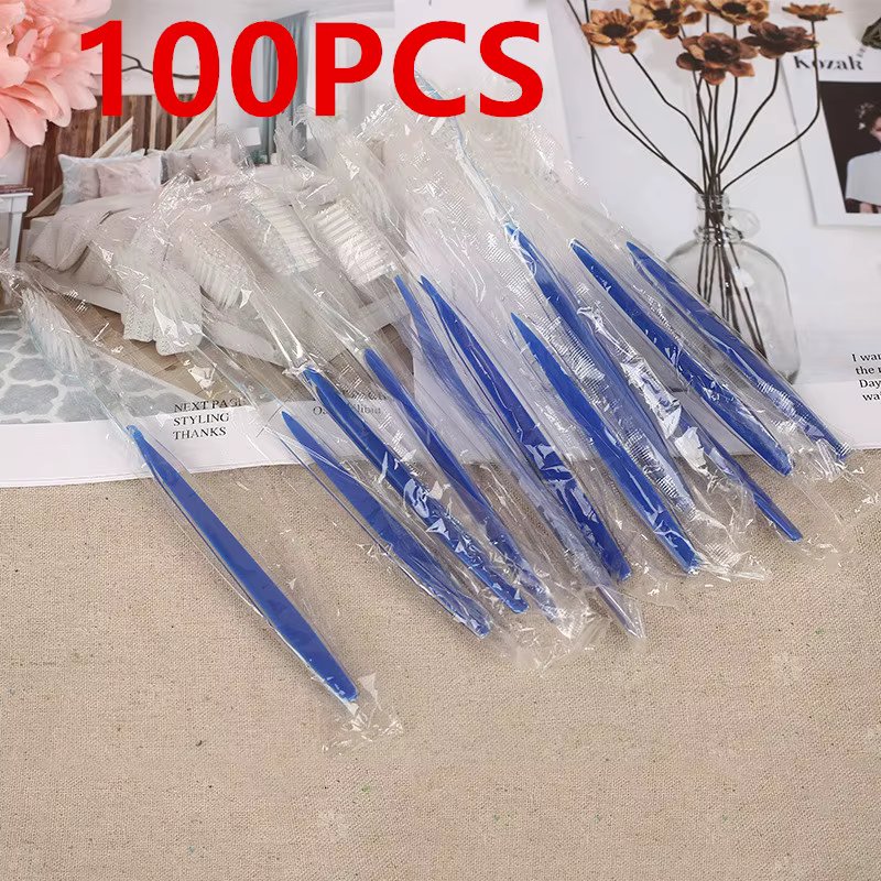 100Packs Disposable Toothbrushes Individually Wrapped Medium Soft Bristle Travel Hotel Manual Toothbrushes Bulk for Adults