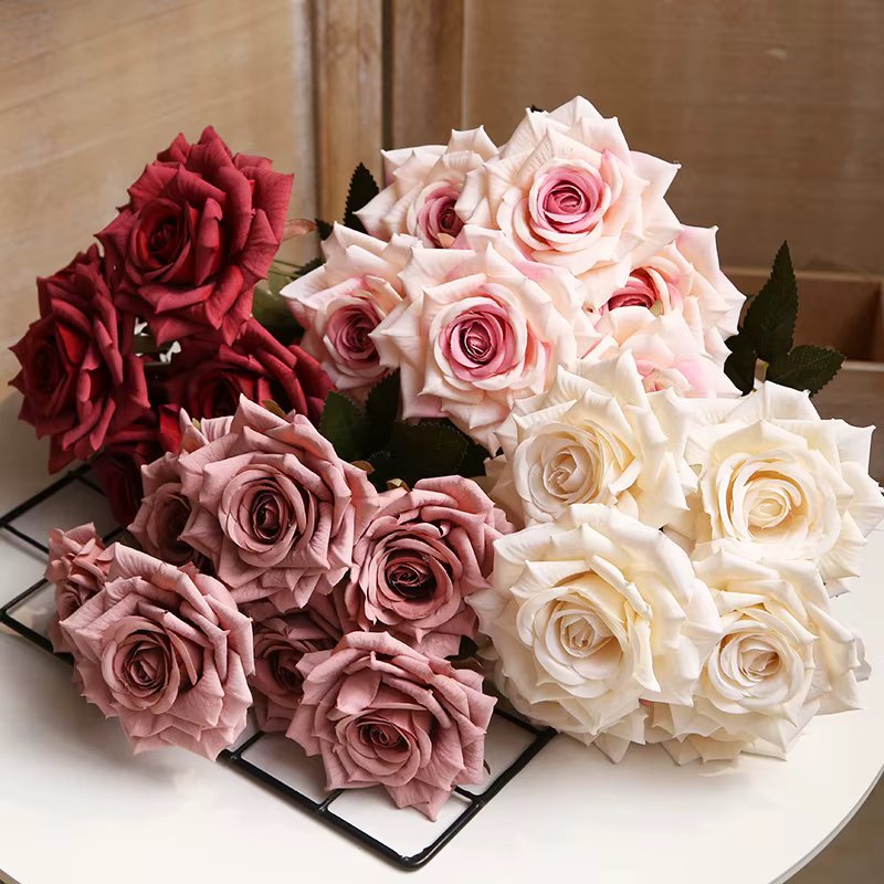 Artificial Flowers High-end Silk Multi-layer Rose Home Living Room Decoration Simulation Roses Bouquet Fake Pink Red Flower