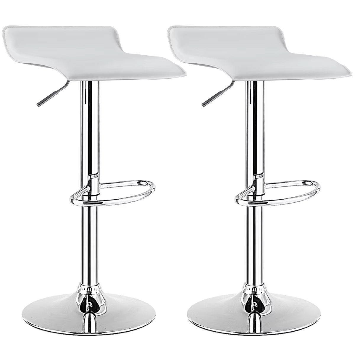 Set of 2 Swivel Bar Stool Adjustable PU Leather Backless Dining Chair White New