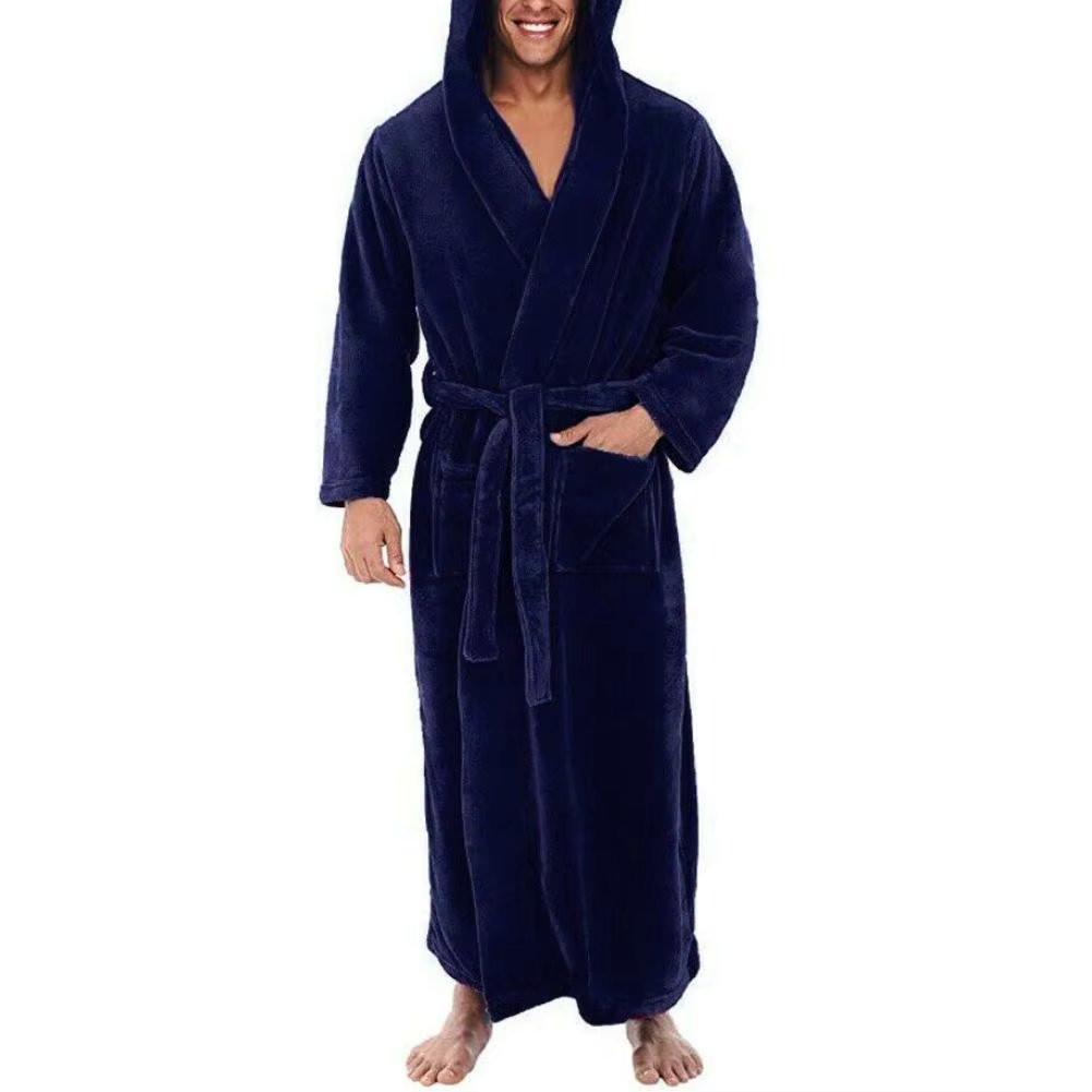 Winter Men Robes Soft Fleece Pockets Long Bath Robe Warm Male Bath Robes Coat Home Gown Sleepwear халат мужской 2021