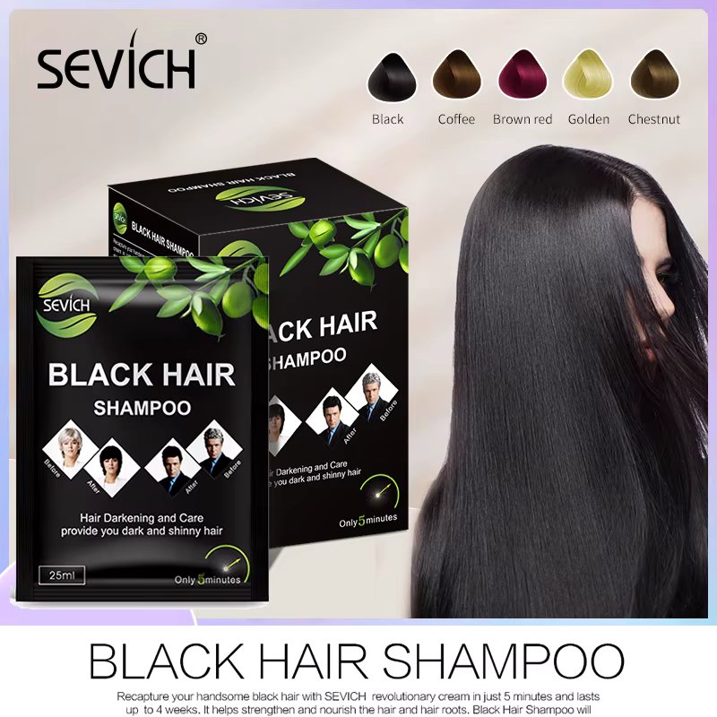Sevich 10 pcs/lot Black Hair Shampoo 5 Minutes Faster Dye Hair Into Black Make Grey White Hair Darkening Black Hair Color Shampo