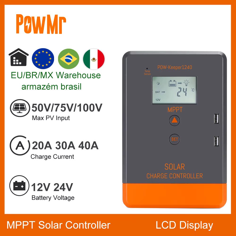 20A 30A 40A MPPT Solar Charge Controller 12V 24V Auto LCD Display Solar Regulator Fit for AGM Gel Flooded and Lithium Batteries