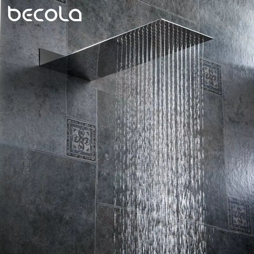 Becola Chrome&Black Bathroom Shower Nozzle Pressure Into The Wall Concealed Shower Head Ultra Thin Stainless Steel Shower Head