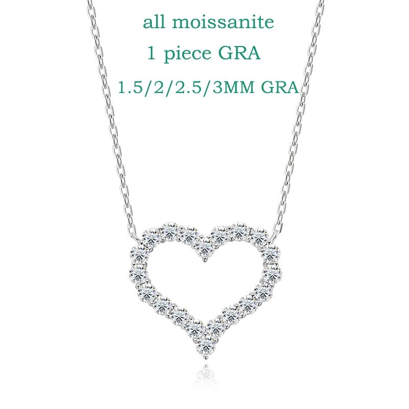 Smyoue 2CT Pass Tested Moissanite Heart Necklace for Women S925 Silver Plated Platinum Simulated Diamonds Pendant Birthday Gift