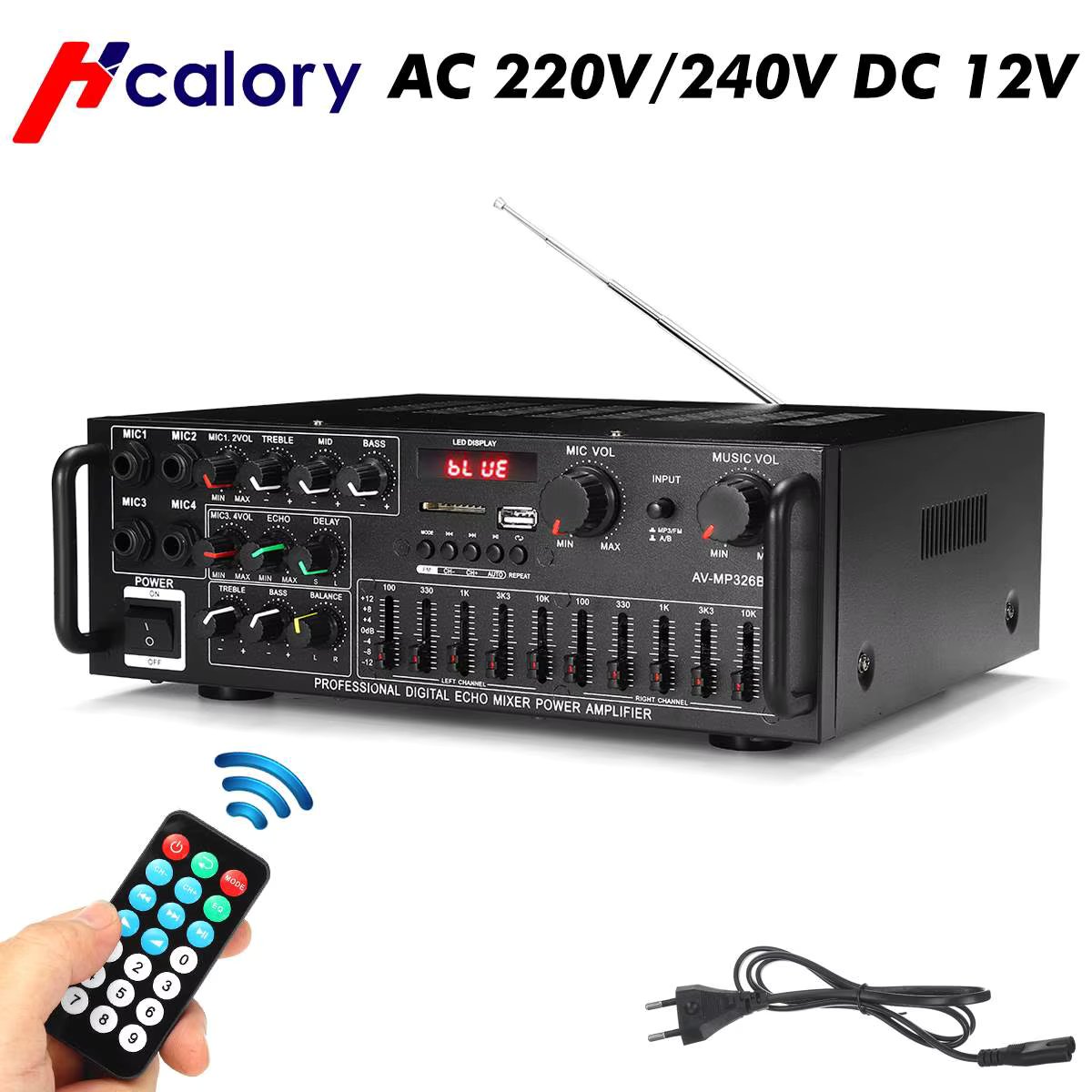 2000W 5.0 bluetooth 2 Channel Audio Power HiFi Amplifier 326BT 12V/220V AV Amp Speaker with Remote Control 4 Micro for Car Home