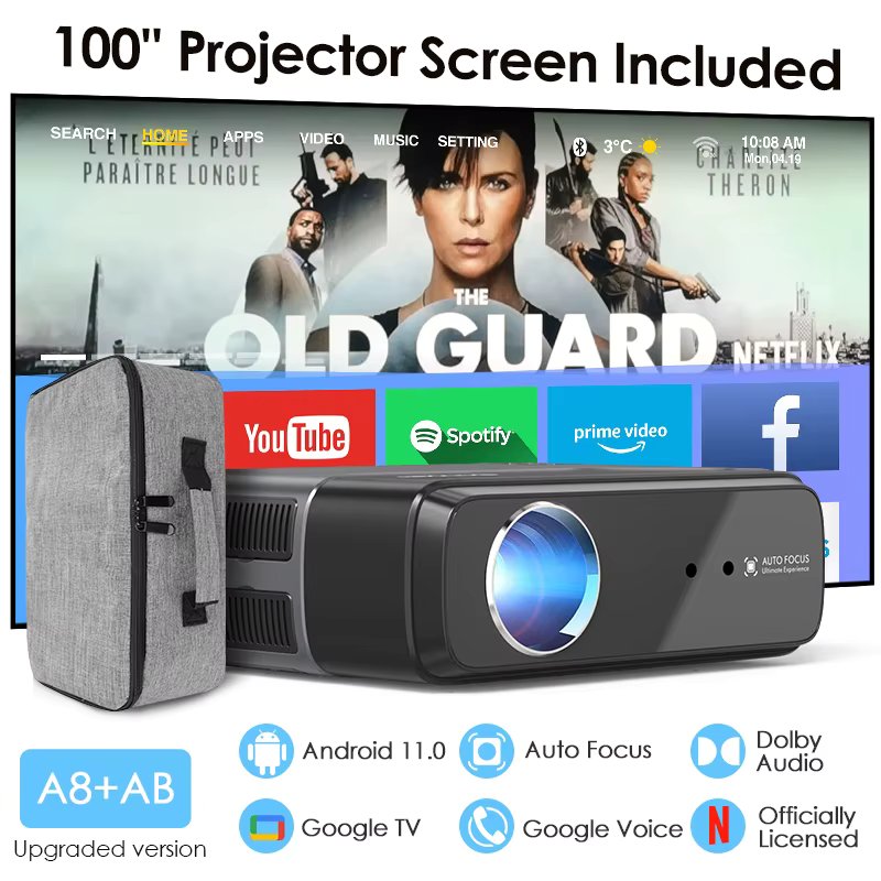[Netflix Officially-Licensed]4K Portable Projector Video Home Theater Auto Focus 5G WiFi NFC Android Beam Projector
