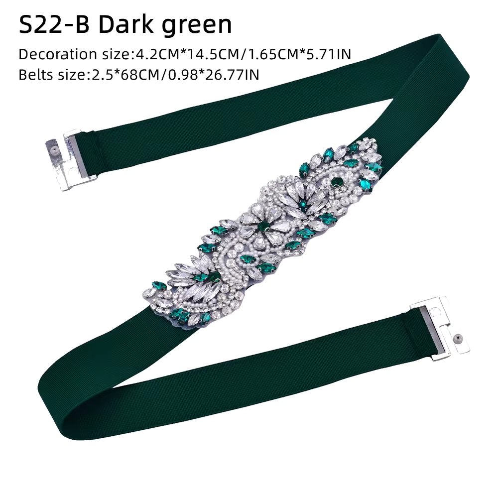 TOPQUEEN Women Dresses Elastic Belt Fashion Sparkly Rhinestone Stretch Waistband Travel Party Decoration Plus Size Customized