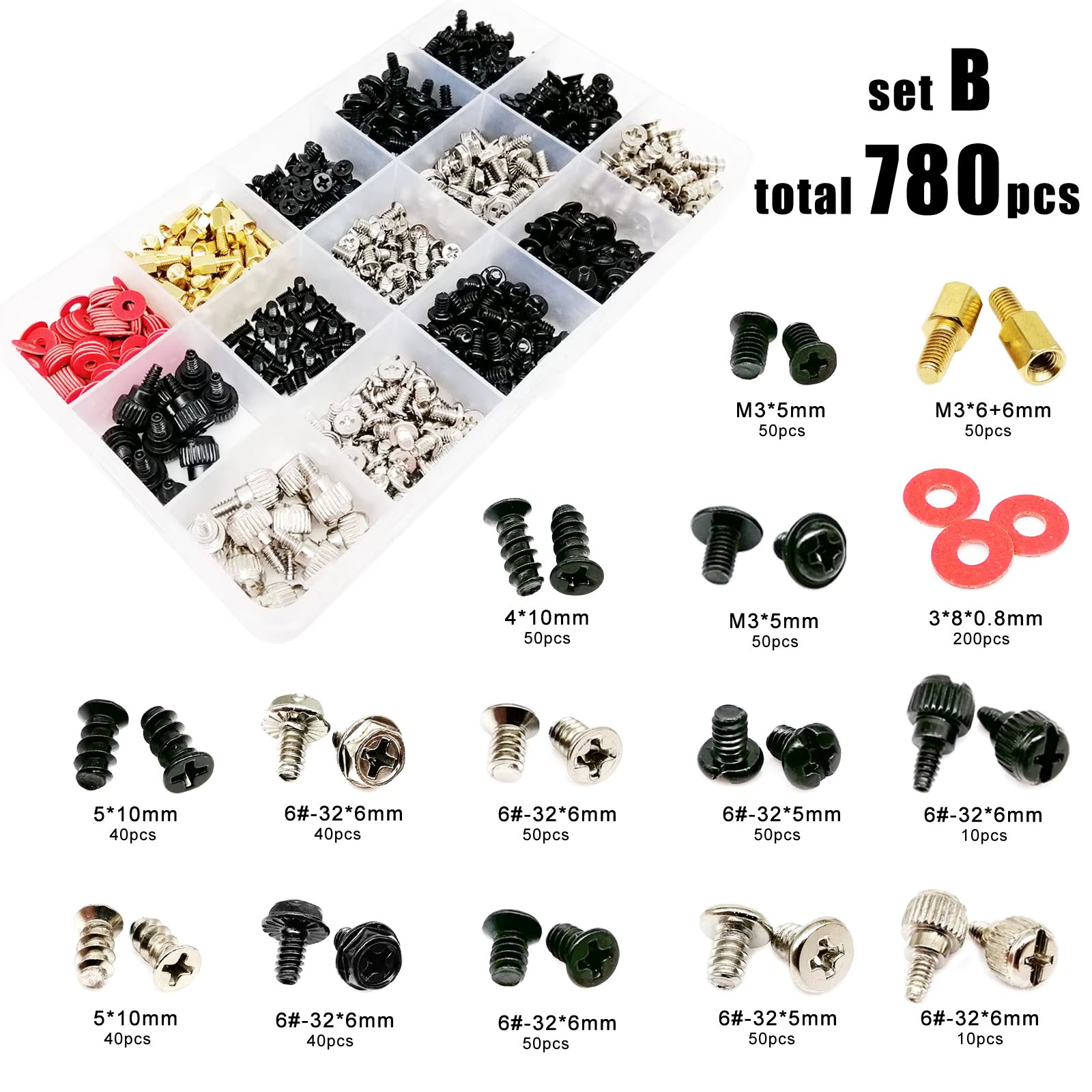 305/780pcs Computer PC Case Hard Disk Drive Fan Motherboard Power Supply Server HDD PSU PCI Mount Repair DIY Screw Bolt Kit Set