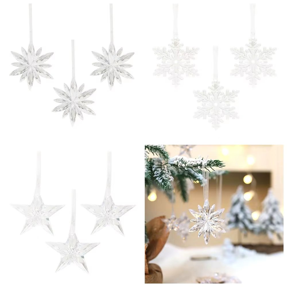 3Pcs/set Acrylic Christmas Transparent Snowflakes DIY Transparent Transparent Snowflakes Pendants Snowflake String Design