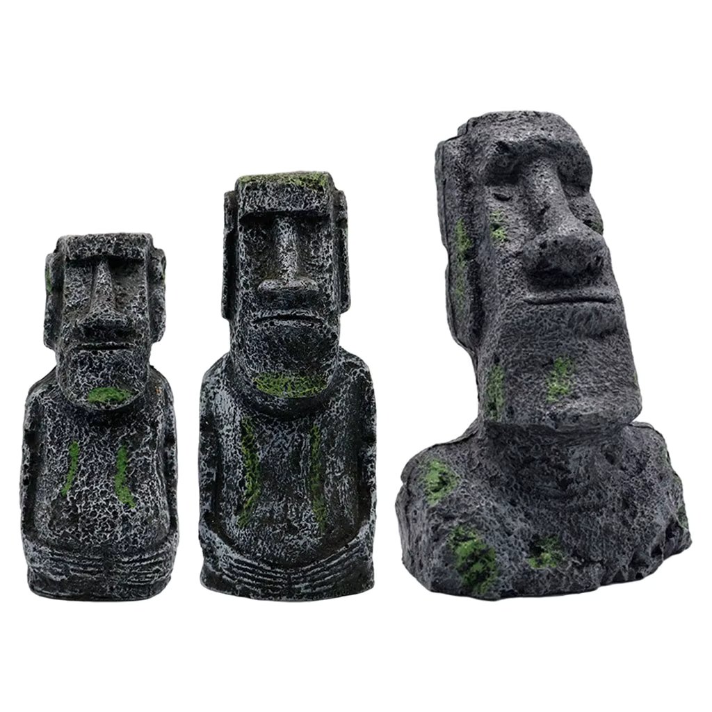 Aquarium Moai Statues Easter Island Head Ornaments Statues Fish Tank Landscaping Decor Home Tabletop Terrarium Aquascaping