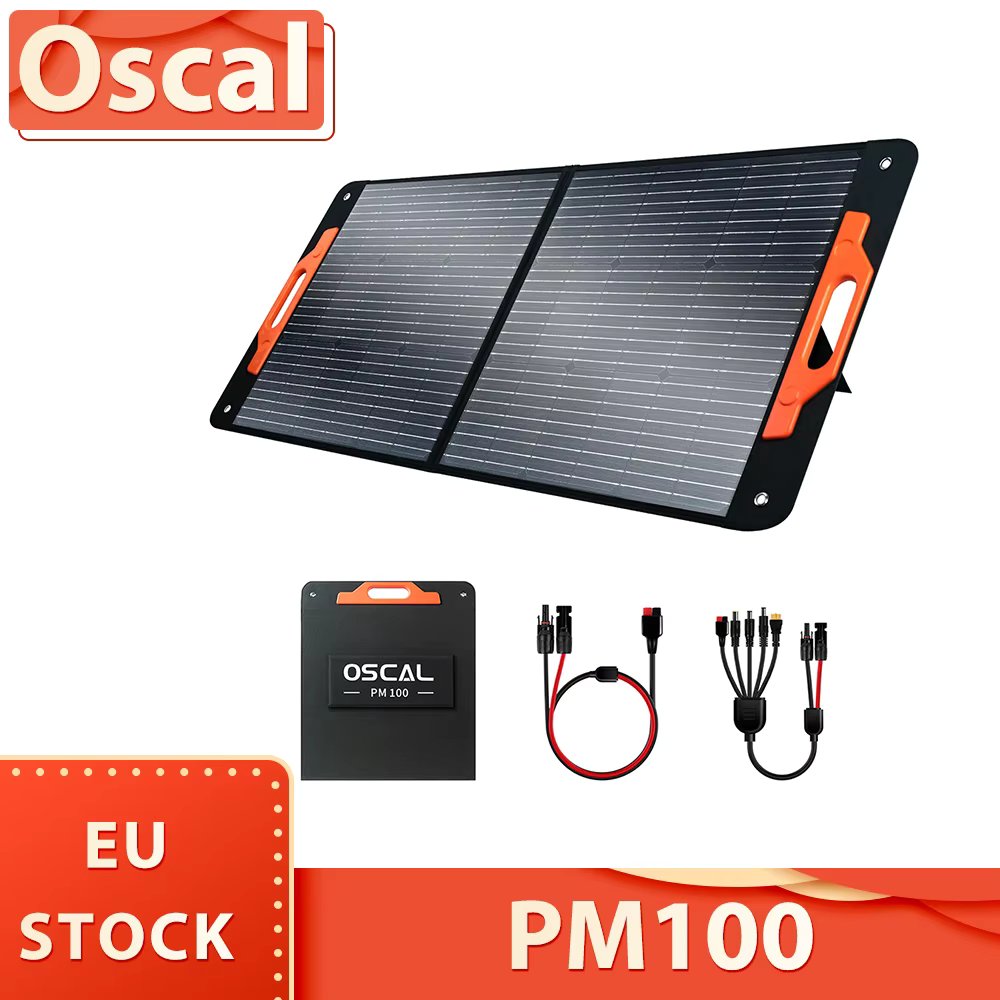 Oscal PM100 Foldable Solar Panel, IP65 Waterproof, with Type-C QC3.0, USB Output and 5-in-1 Cable
