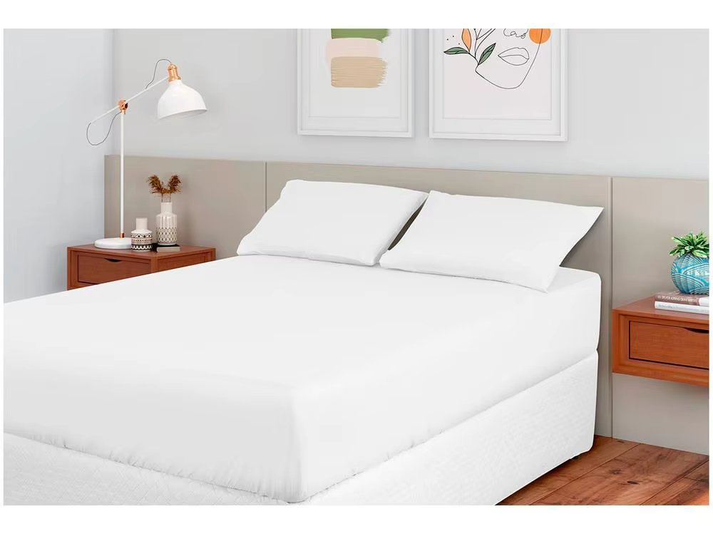 Queen Bed Set Polyester Marcellin Textile 400 Yarn White Hypercal 3 Pieces