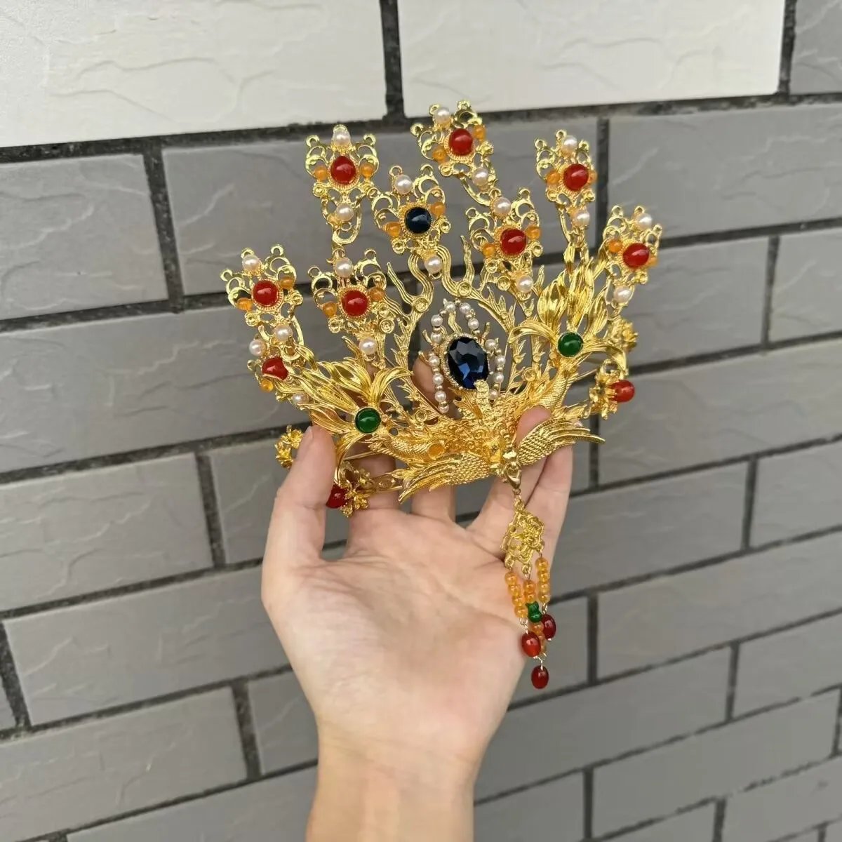 Women's Hair Crown Phoenix With Red Beaded Tassel  Chinese Headwear