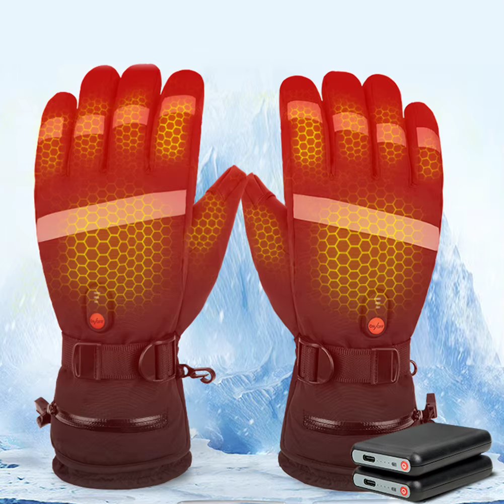 PU Waterproof Heated Battery Powered Gloves Electric Heated Gloves Winter Warm Fleece lining Skiing Fishing Thermal Heat Gloves