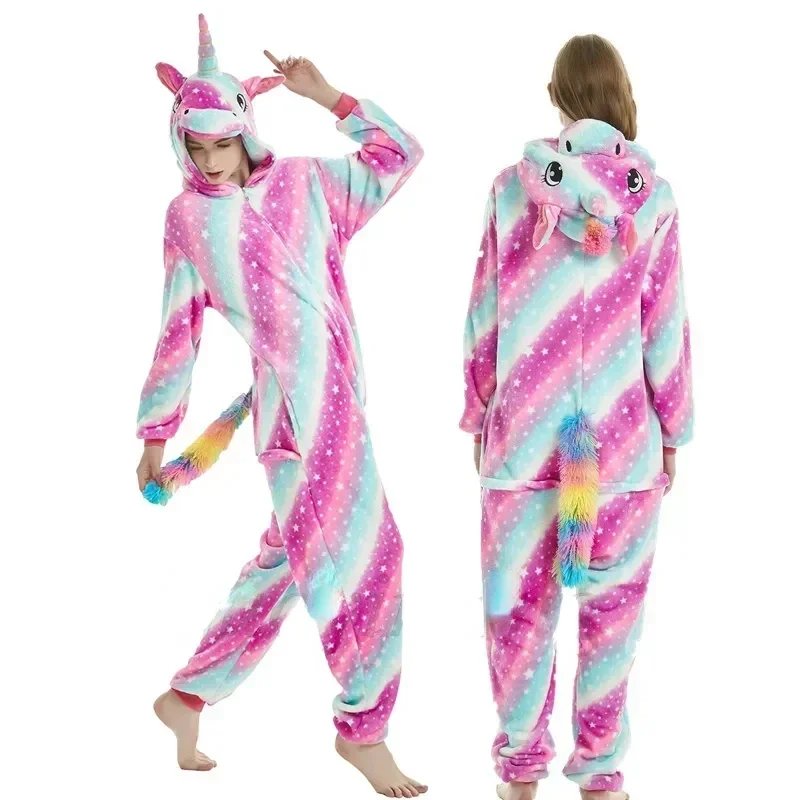 Adults Animal Onesies Unicorn Kigurumi Pajamas Sleepwear Women Men Winter Unisex Panda Costumes Kids Cartoon Flannel Pajamas