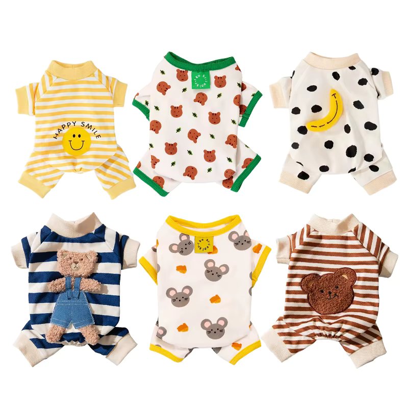 Pure Cotton Puppy Dog Pajamas Cozy Overalls for Dogs Warm Winter Clothes for Small Dogs Kawaii Cartoon Designer Cat Clothing