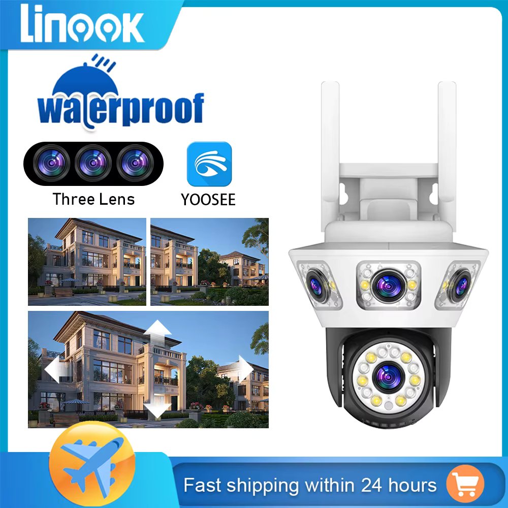 Linook yoosee 4K 3 lens 3 screen 12MP WIFI wireless closed-circuit television,outdoor waterproof,security camera,IP camera