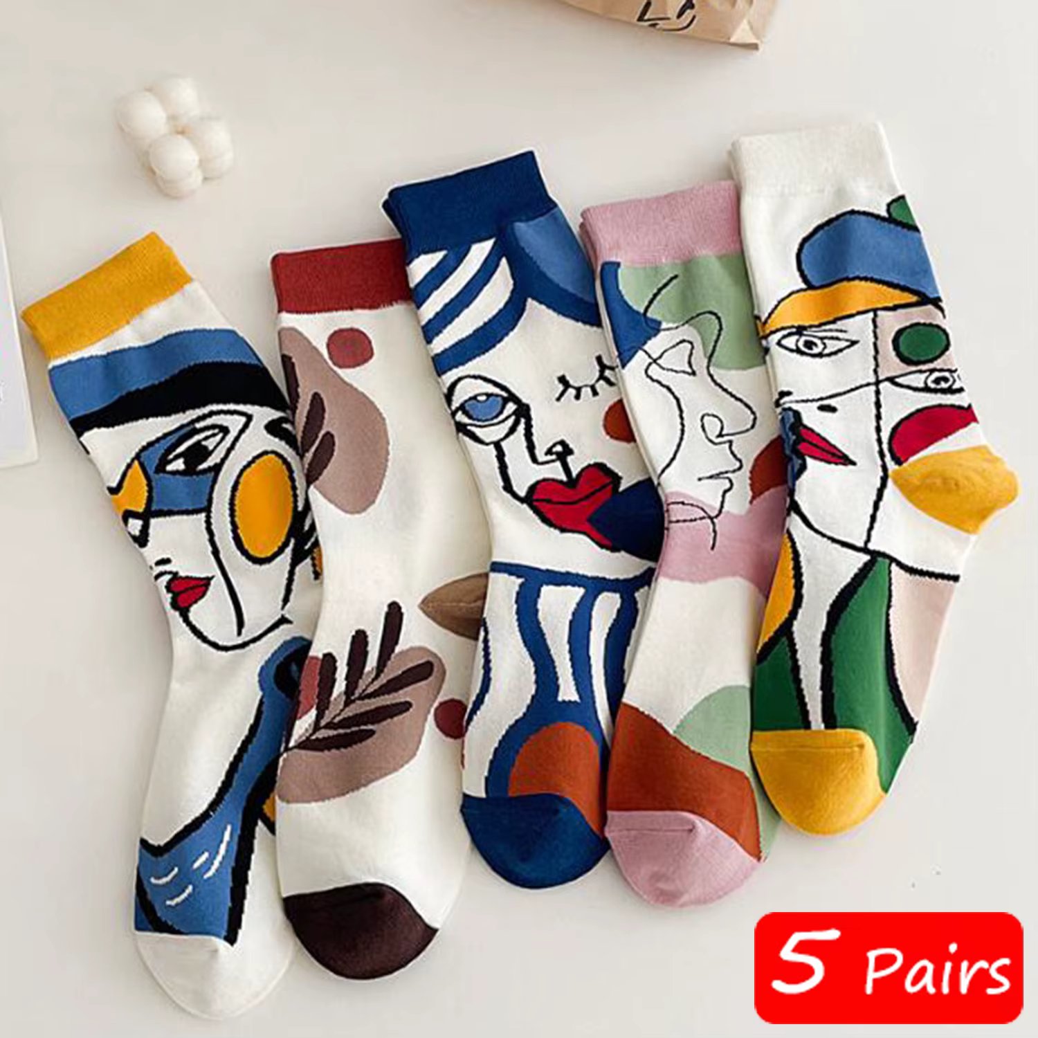 5 Pairs/Set Funny Socks Women Cute Middle Tube Cotton Socks Aesthetic Fun Socks Kawaii Cartoon Spring Summer Crew Socks