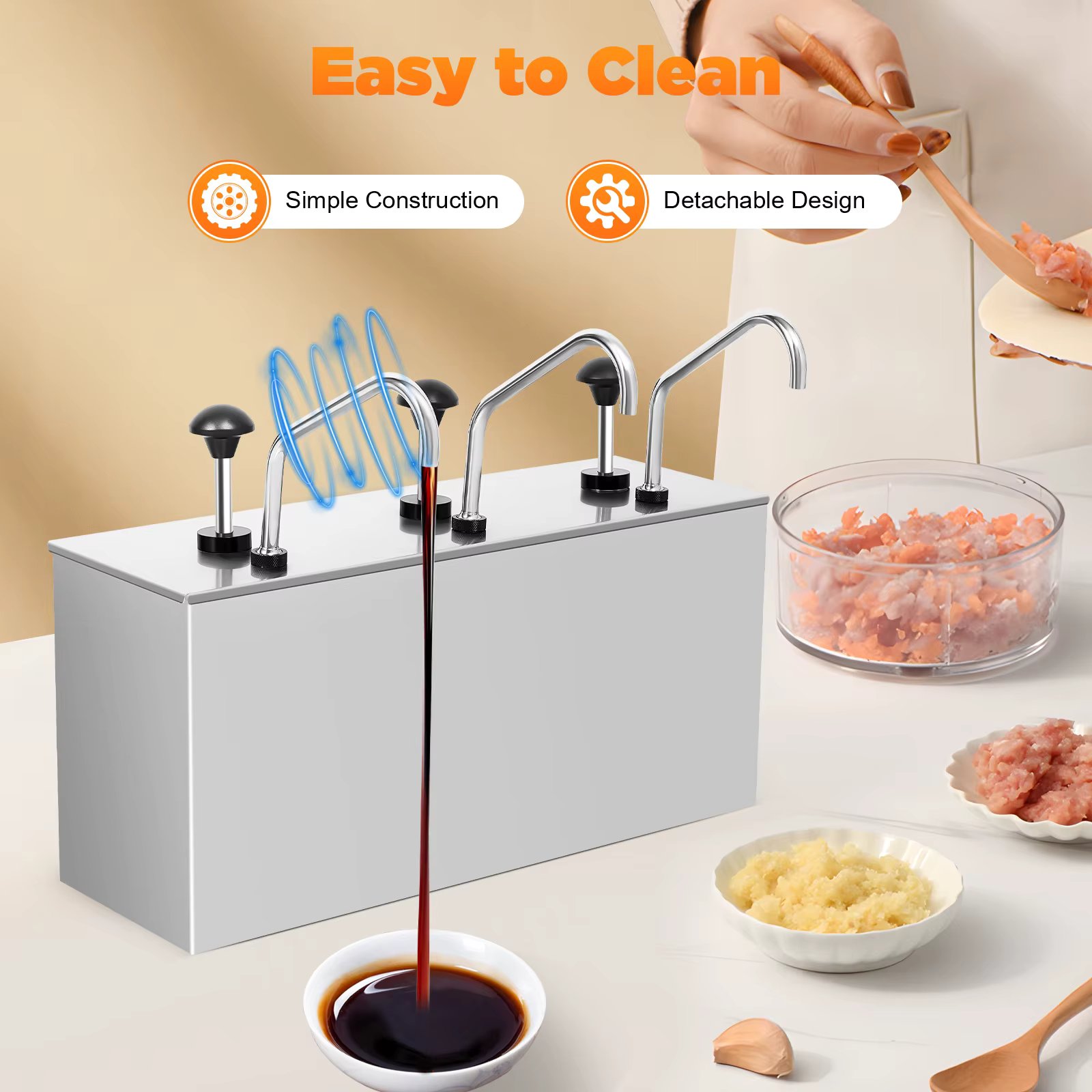 3 Head Stainless Steel Sauce Dispenser Pump 4L * 3 Suitable For Buffet Western Restaurant Beverage Equipment