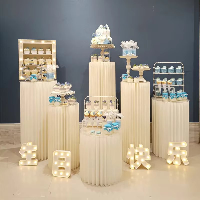 Folding Cylindrical Cake Stand Dessert Table Birthday Party Decoration Props Wedding Decor Backdrop Display Stand Ramadan Decor