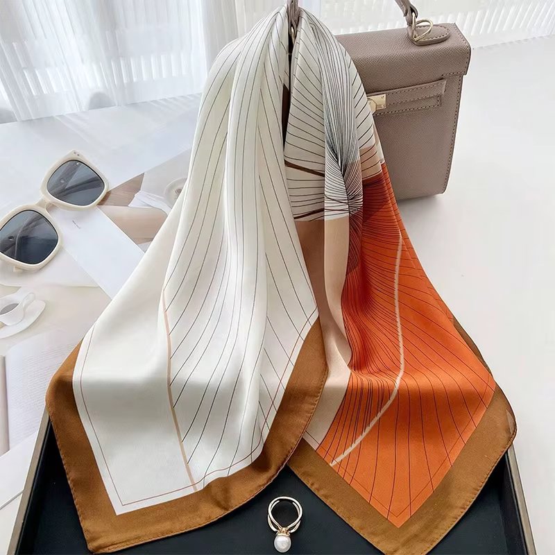 2024 Fashion Luxury Silk Square Scarf Women Satin Shawl Wrap Hijab Female Hair Band Wrist Headkerchief Echarpe Bandana 70*70cm