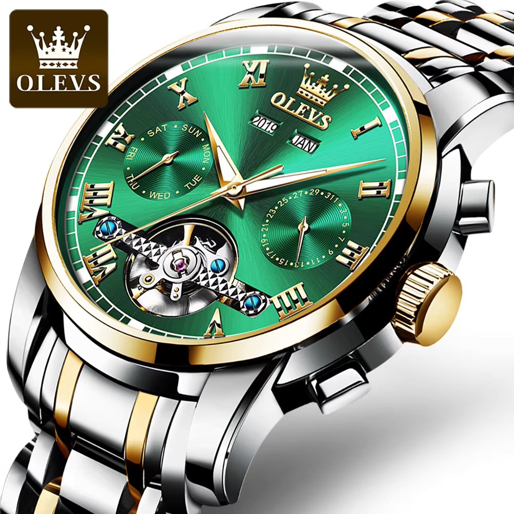 OLEVS New Mens Automatic Mechanical Watch Waterproof Business Stainless Steel Strap Watch Skeleton Mechanical Watch sports Watch