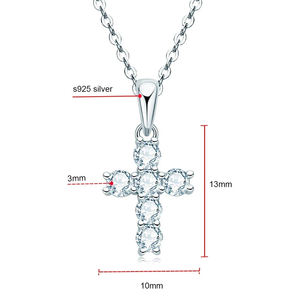 Serenty D Color All Moissanite Cross Necklace For Women S925 Sterling Silver Sparkling Jesus Pendant Necklace Plated 18K Jewelry