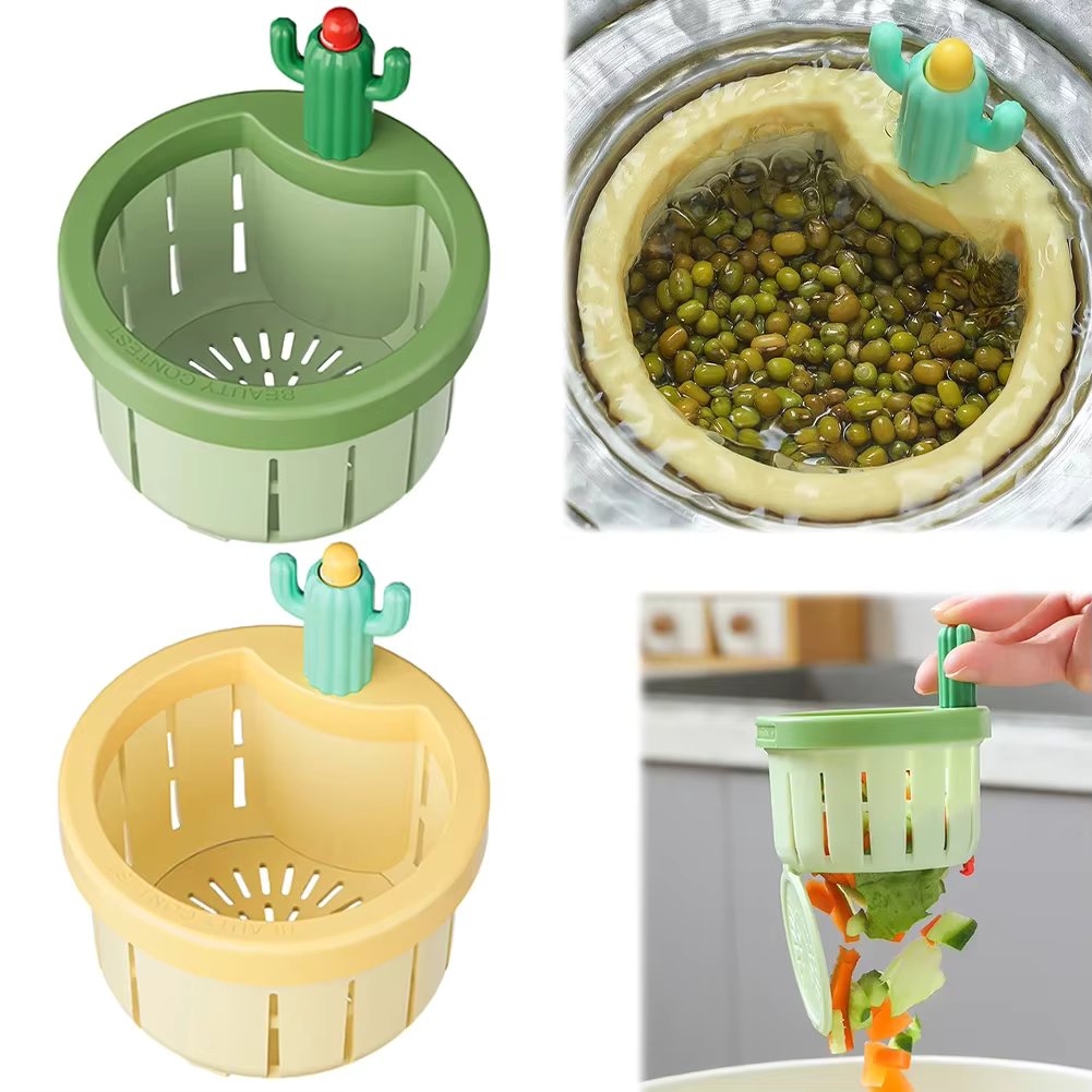 Cactus Sink Drain Strainer Sink Strainer Basket Multi-Functional Press Automatic Dumping Basket Anti-Clogging for Home Use