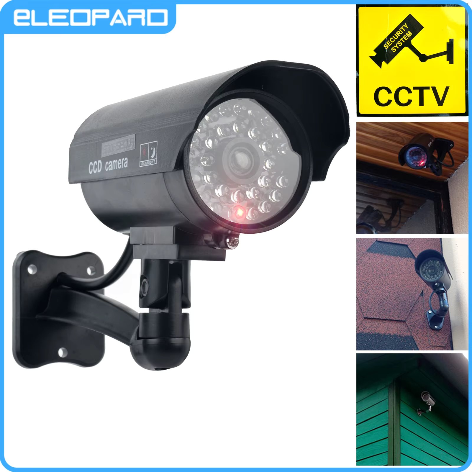 Eleopard Fake Camera Dummy Waterproof Security CCTV Surveillance Camera With Flashing Red Led Light Outdoor Indoor