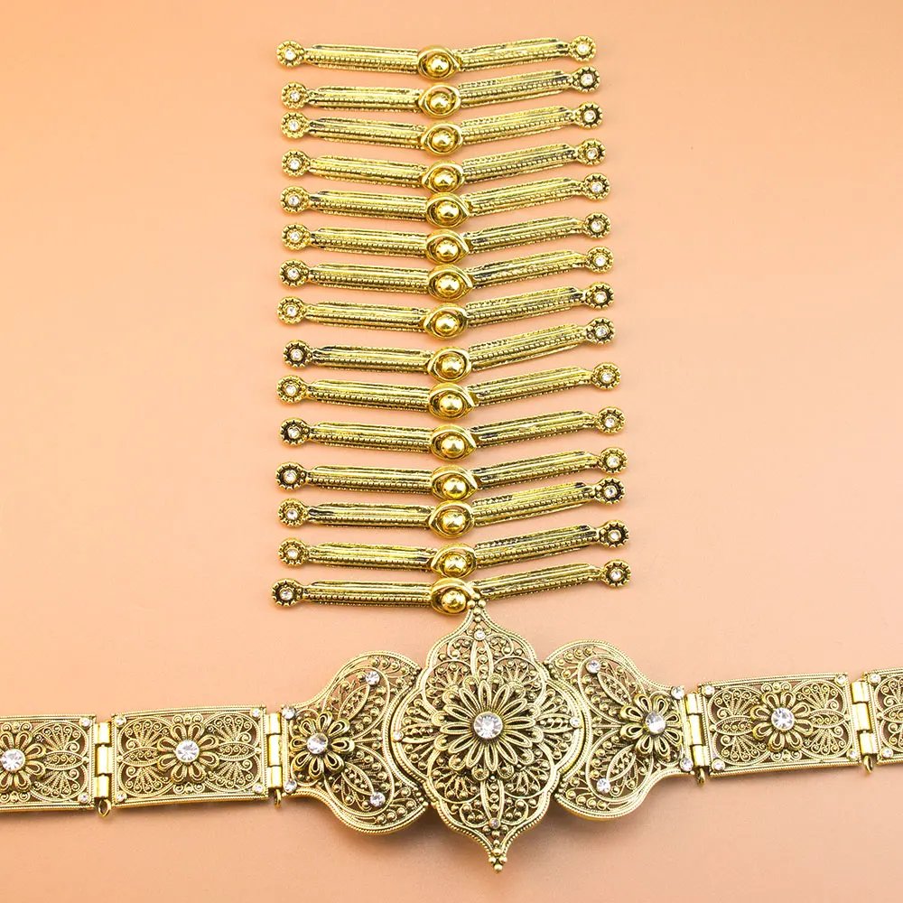 Sunspicems Caucasus Women Belt Breastplate Buckle Kazakh Bridal Wedding Jewelry Sets Retro Gold Color Turkish Ethnic Accessories
