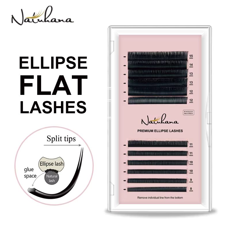 NATUHANA Matte Flat Eyelash Extensions Individual 0.15 0.20 Softer Cilios Ellipse Flat Lash Split Tips Wholesale Eyelashes