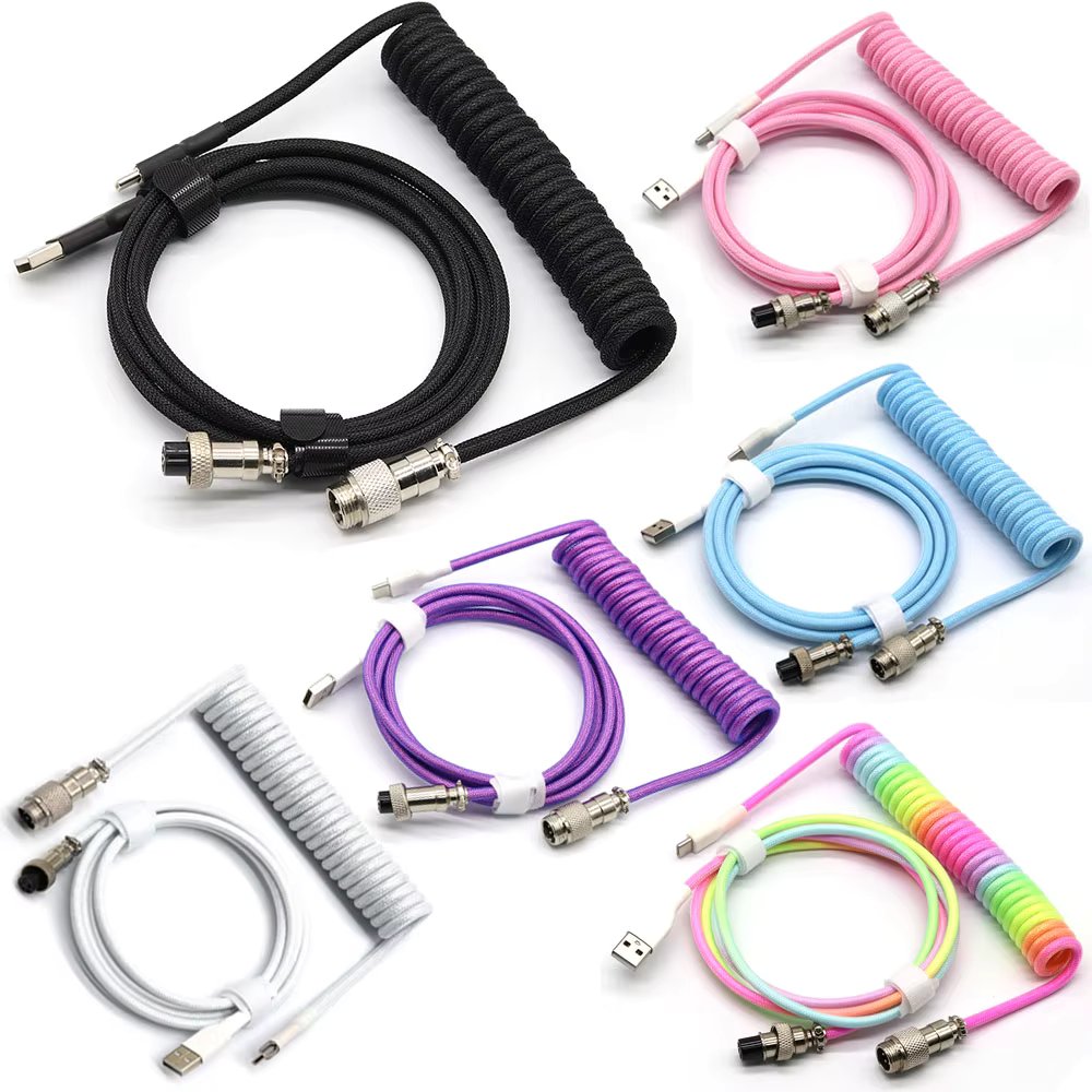 Mechanical Keyboard Coiled Cable Wire Type C USB Port Aviator Coiling Cable Desktop Computer Gaming Keyboard Accessories