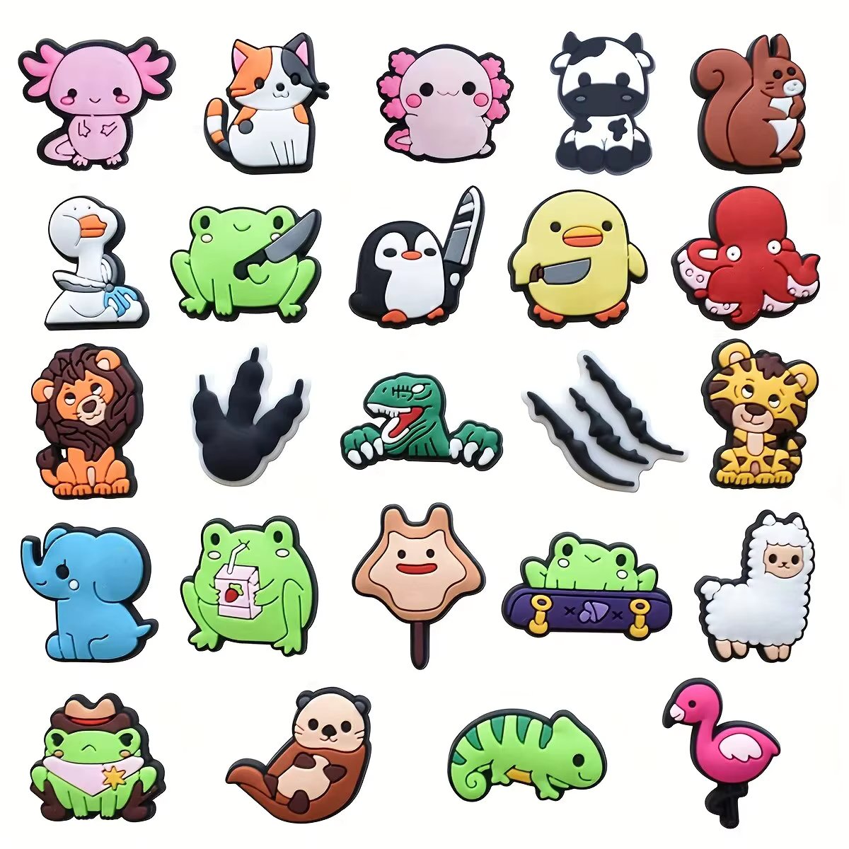 24pcs Cartoon Animal Shoe Charms for Clogs Bubble Slides Sandals, PVC Shoe Decorations Accessories For Christmas/Thanksgiving/Ha