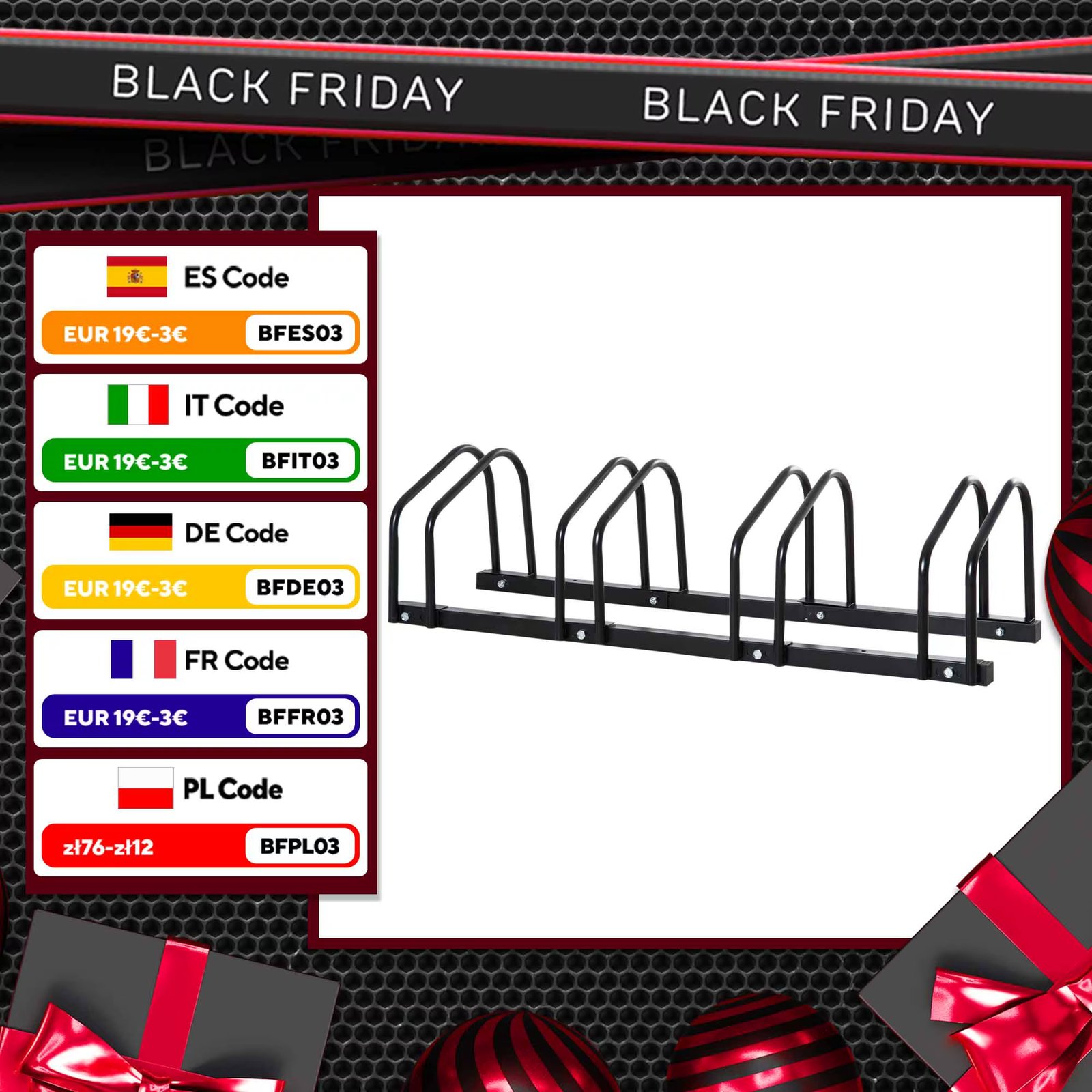 HOMCOM parking for 4 bicycles steel bracket 110x33x27 cm black