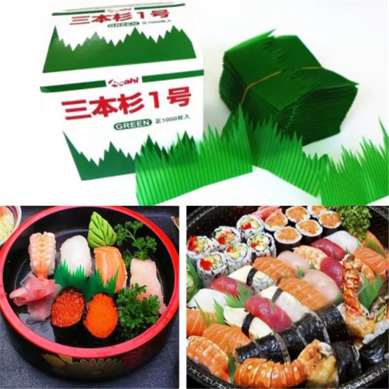 1000pcs /Box Green Leaf Japanese Food Sushi Decoration Leaves Sushi Grass Creative Plastic Leaf Sashimi Decor Tools