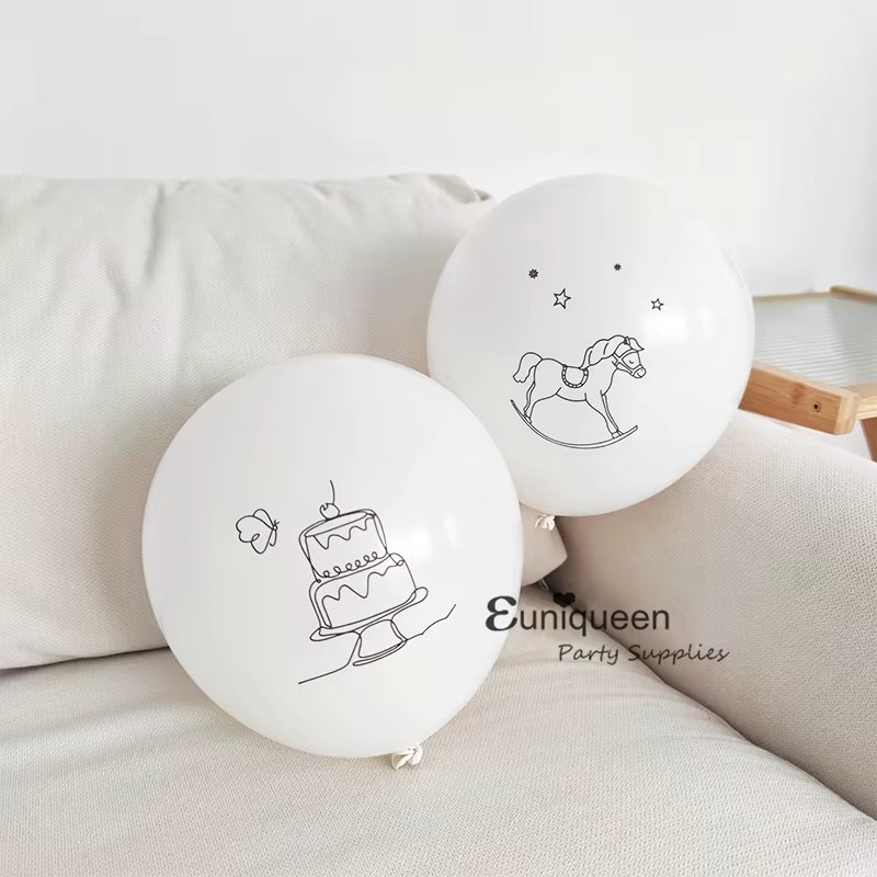 10pcs Latex Balloon Bouquet Happy 30 100 Days 1st First One Birthday Party Baby Shower Cake Rocking Horse Printed Balloon Decor