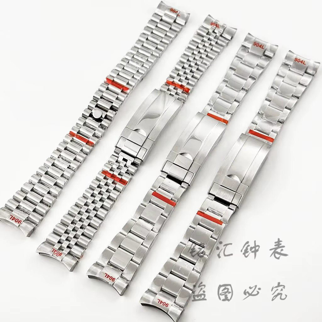 20MM Width Silver Presidential Solid Bracelet 904L Stainless Steel  Glide Lock Clasp Wristband for Sub Log NH34 NH35 Watch Case