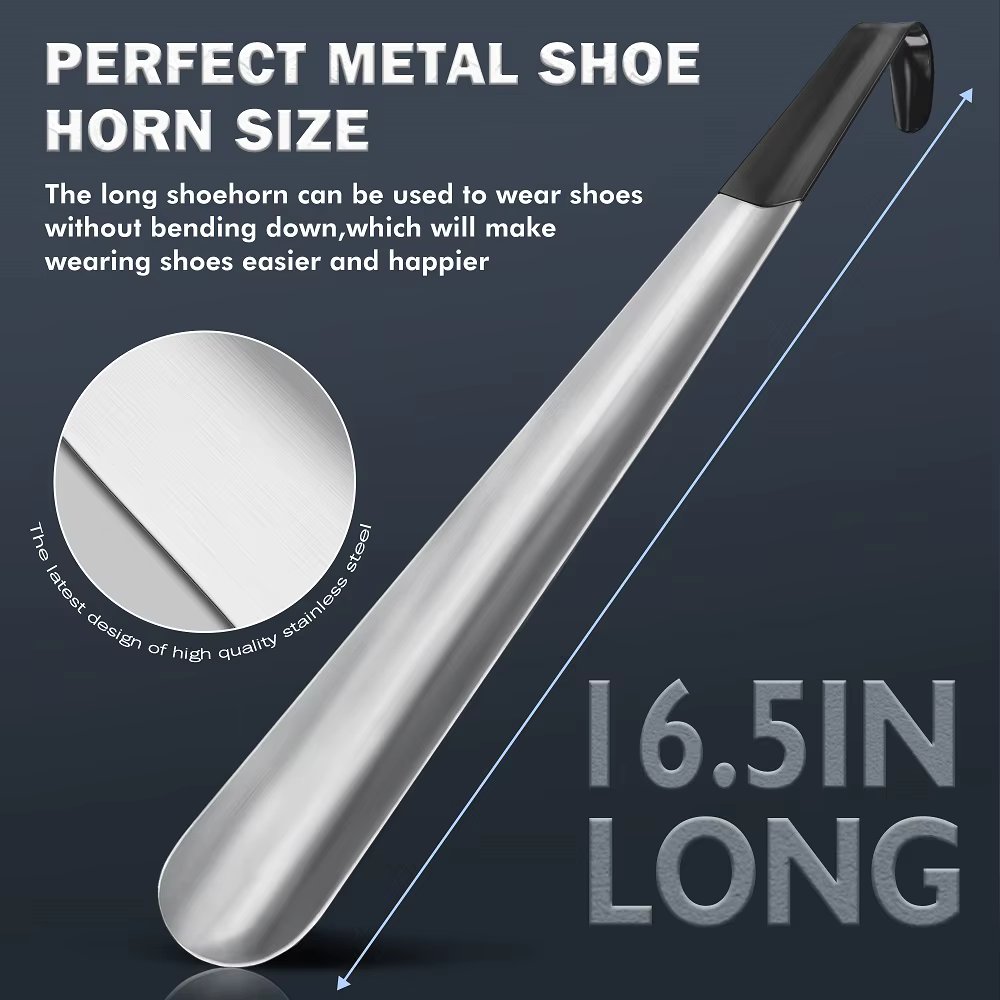 ZOMAKE Metal Long Shoe Horn Stainless Steel Shoehorn Helper Flexible Shoe Lifter 16.5" Professional Aid Shoe Horn Spoon