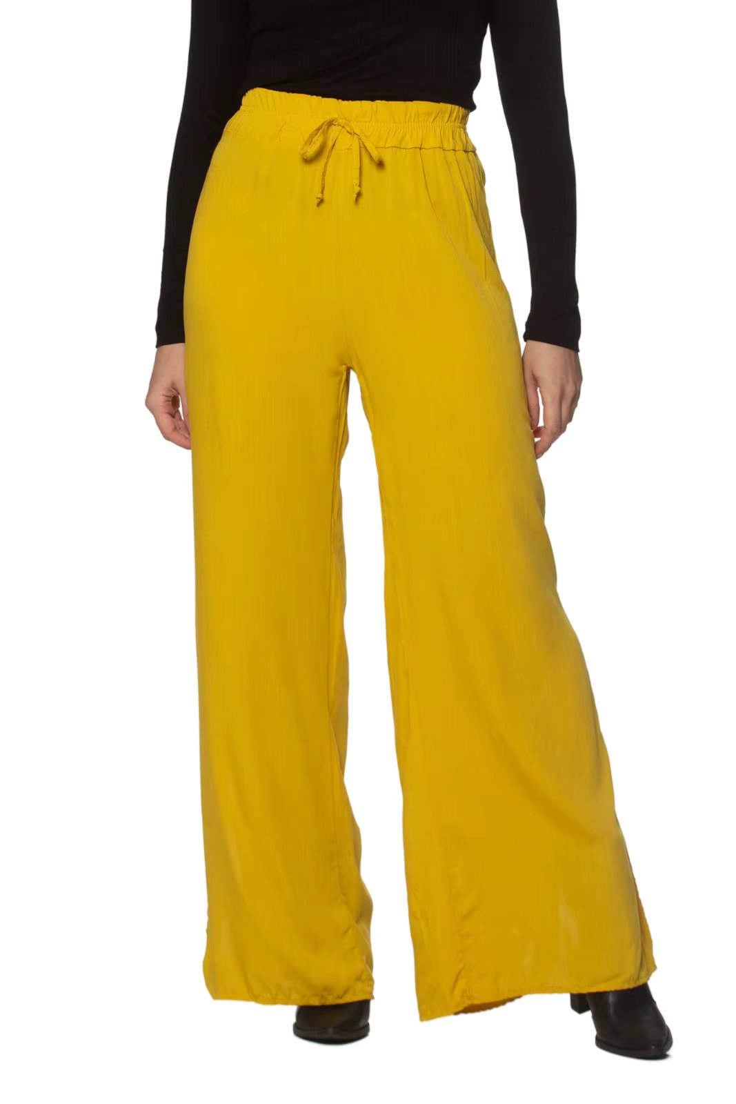 Wide Leg Viscose Pants with Yellow Slip